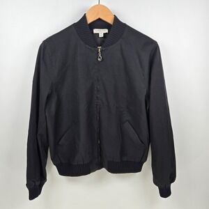 ST.JOHN SPORT Marie Gray Bomber‎ Jacket Zip-Up Black Small S Black